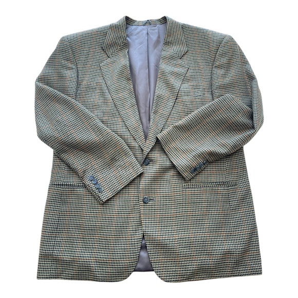 David G. Cotugno Mens 2 Button Silk Wool Blazer Jacket Beige Yellow Houndstooth - Picture 4 of 14